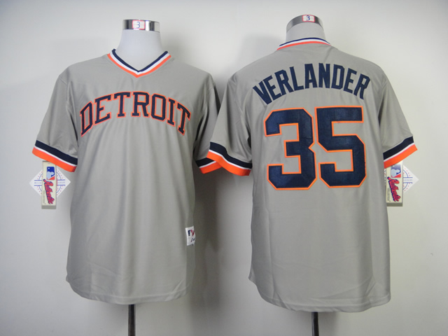 Men Detroit Tigers #35 Verlander Grey Throwback MLB Jerseys